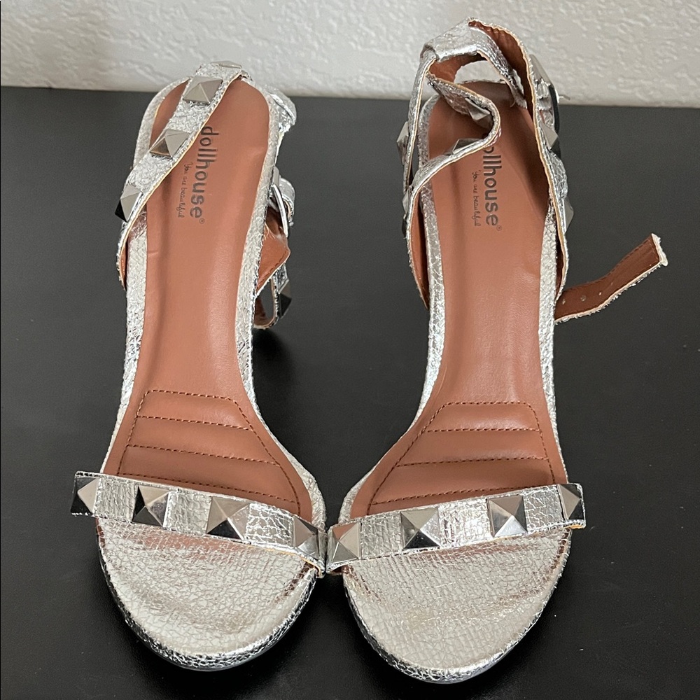Dollhouse Metallic Silver Studded Heels